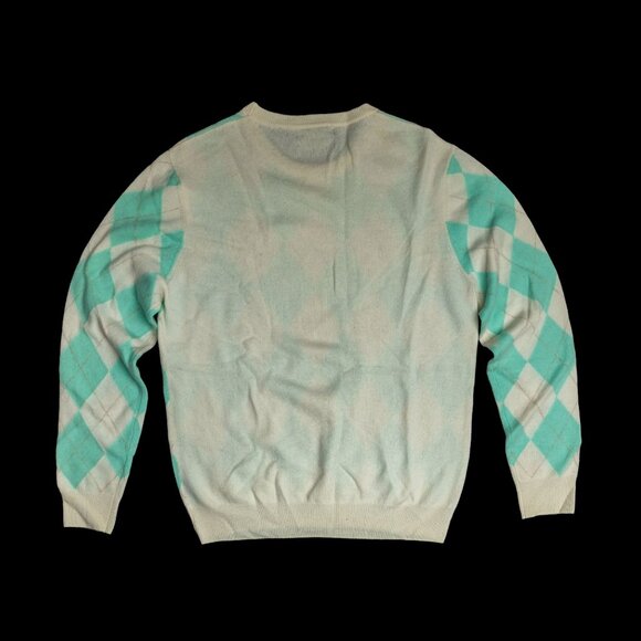 Alan Flusser 100% Cashmere Argyle Sweater – Mint Green and Cream – M - Picture 2 of 4